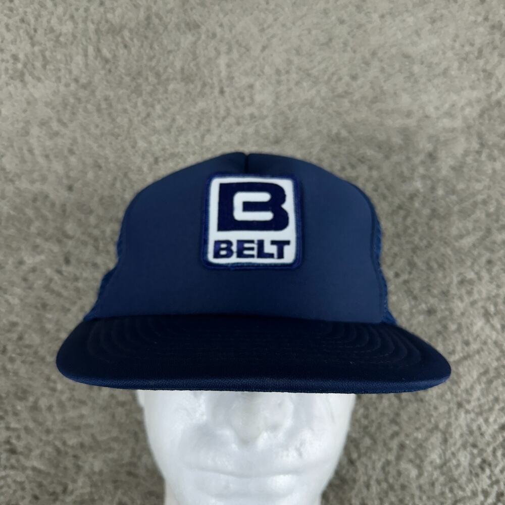 VTG Belt Hat Cap Snap Back Blue Mesh Trucker Patch B Logo Wearguard One Size